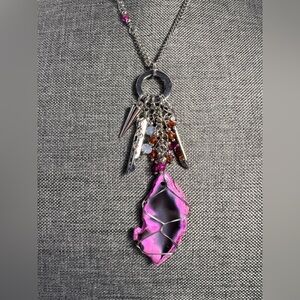 Chic Pink and Silver Geometric Necklace